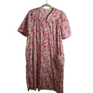 Herbcraft II Vintage Womens Dress Robe Size Medium Pink Floral House Pockets